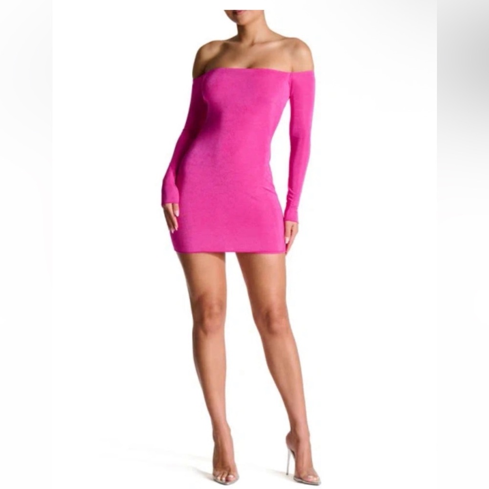 N BY NAKED WARDROBE Off The Shoulder Long Sleeve
Minidress Pink Orchid Size 2X